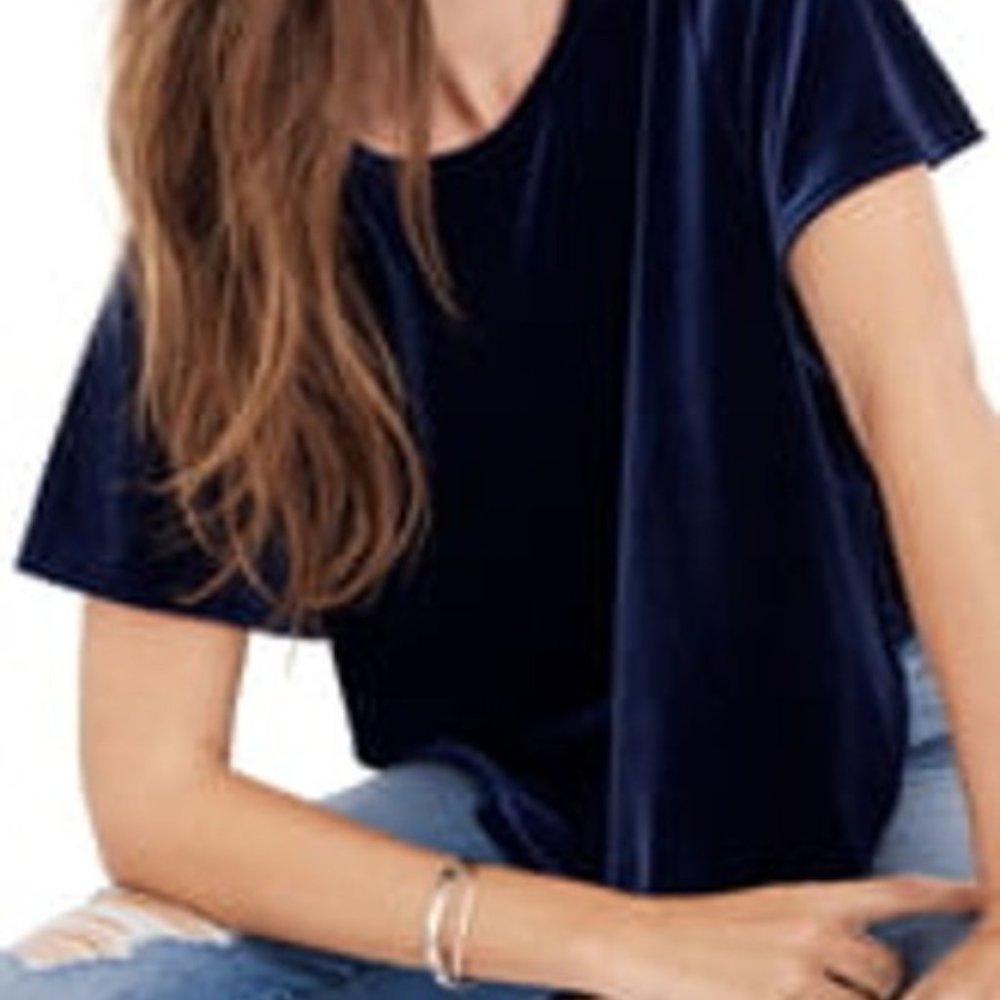 Madewell Blue Velvet Butterfly Top Midnight Navy